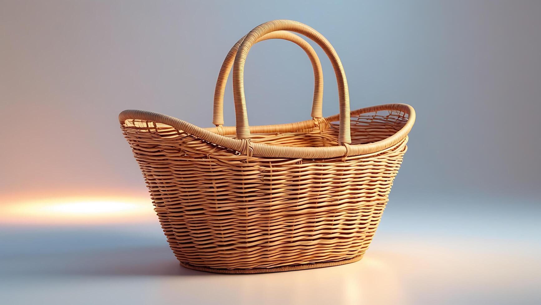 Oval Wicker Basket with Traditional Weave in Studio Lighting photo