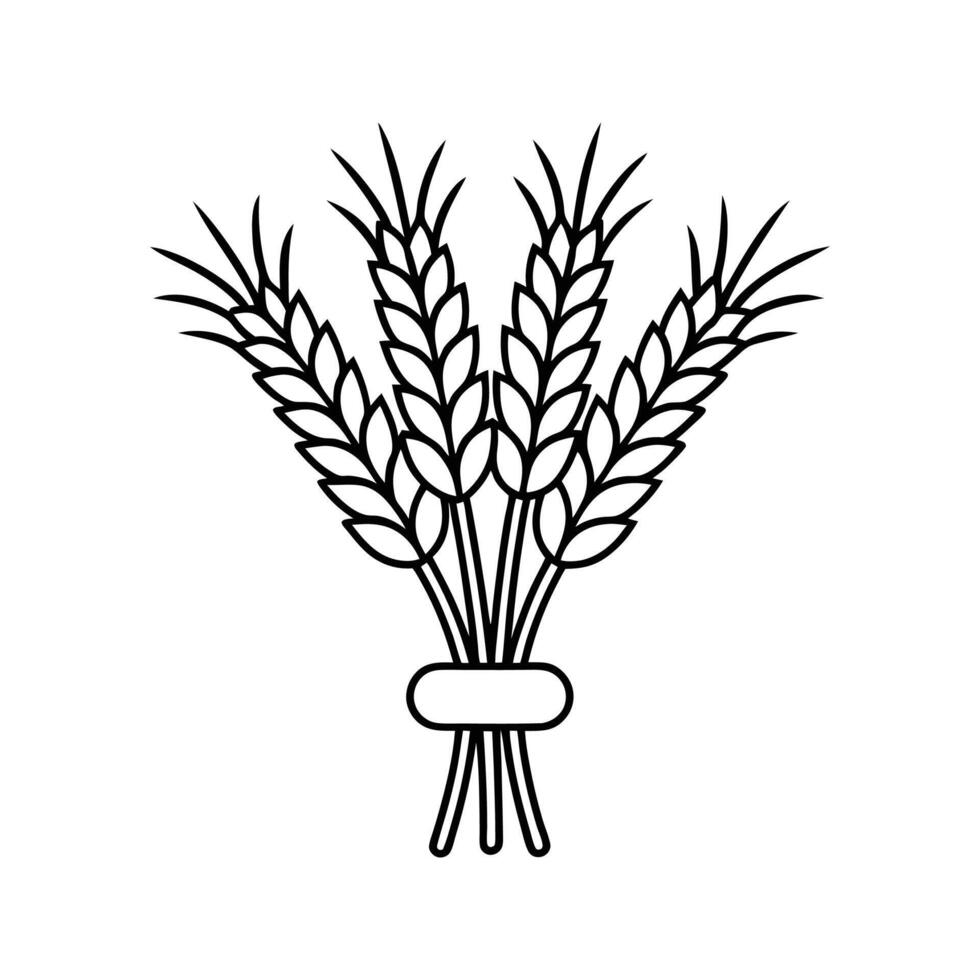 Three Wheat Stalks Black Line Art Illustration ears of wheat vector
