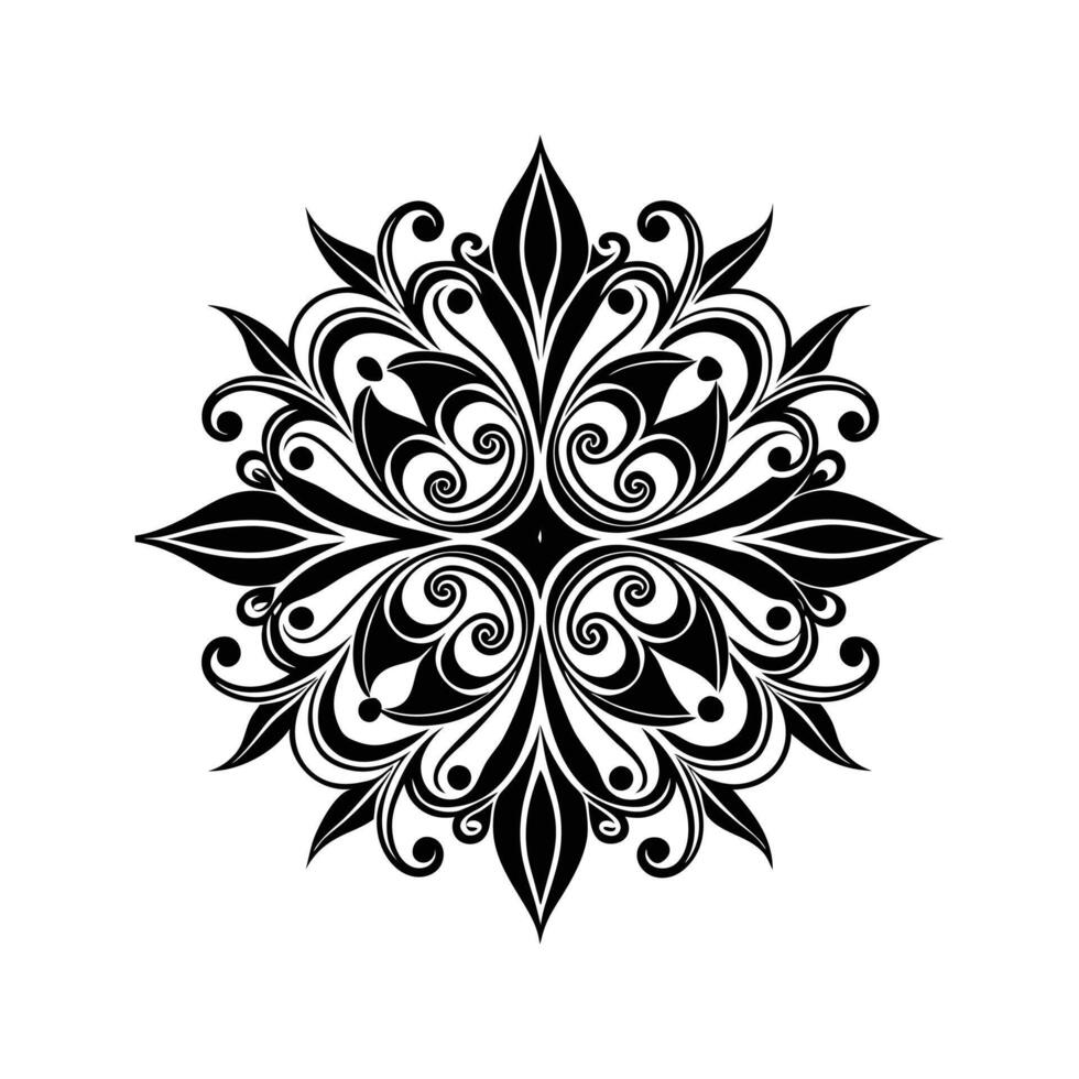 Intricate black and white ornamental design featuring decorative floral swirls and leaf elements vector