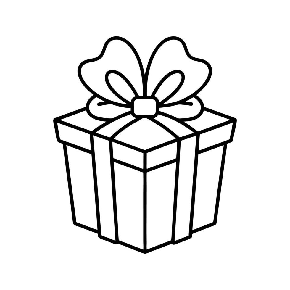Black Outline Gift Box with Bow Icon present ribbon vector