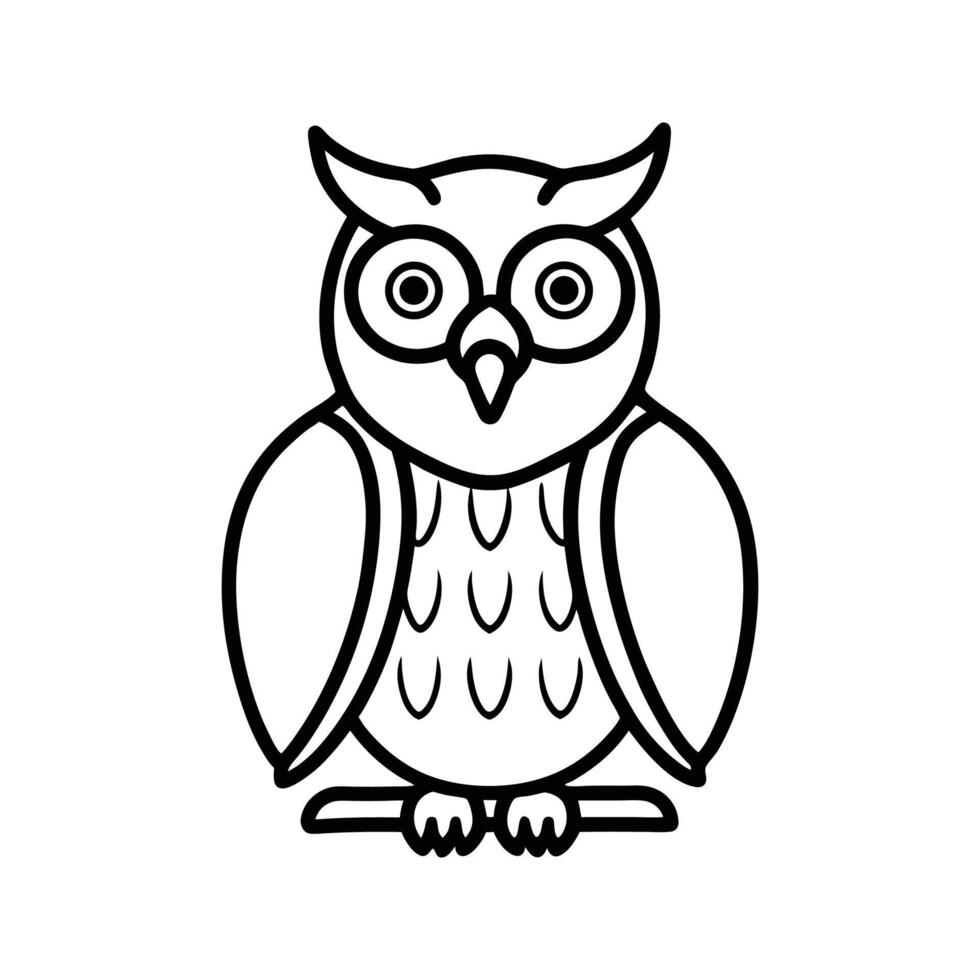 Simple Line Drawing Black Owl Bird Icon line art black and white vector