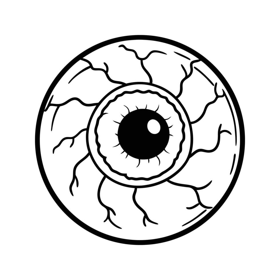 Black and White Cartoon Eyeball with Veins Illustration vector