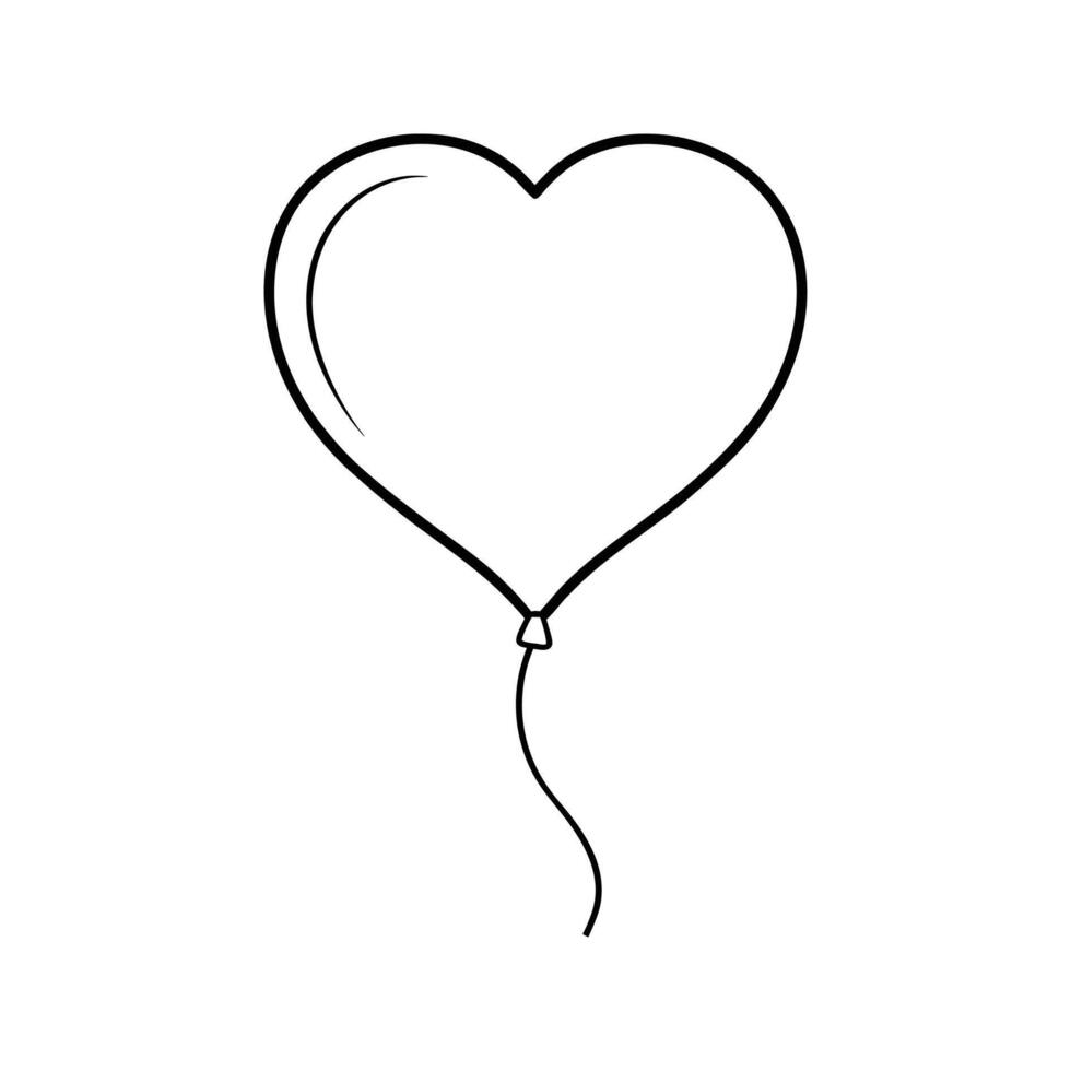Heart Shaped Balloon Line Drawing Black White Simple vector