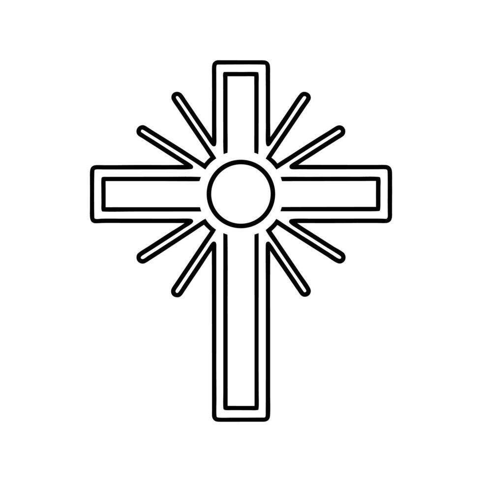 Black Outline Cross Symbol Sunburst Design religious vector
