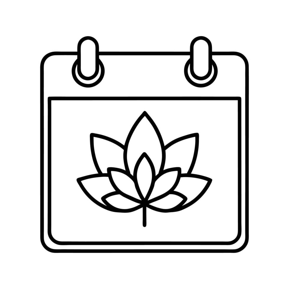 Calendar Icon Lotus Flower Design Black Outline floral vector