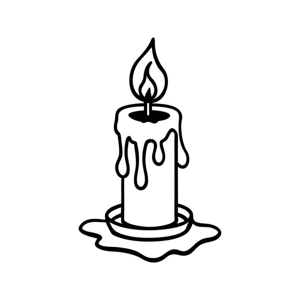 Lit Candle with Melted Wax on Holder burning candle vector