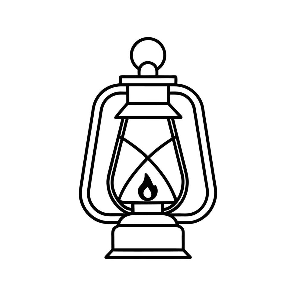 Outline Drawing Vintage Oil Lantern Flame Light oil lamp vector