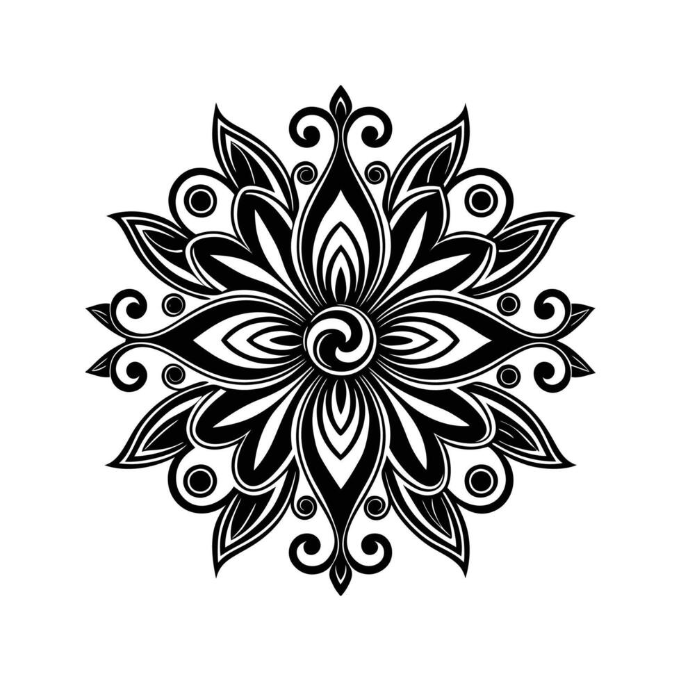 Intricate black and white floral mandala design ideal for meditation and decorative purposes vector