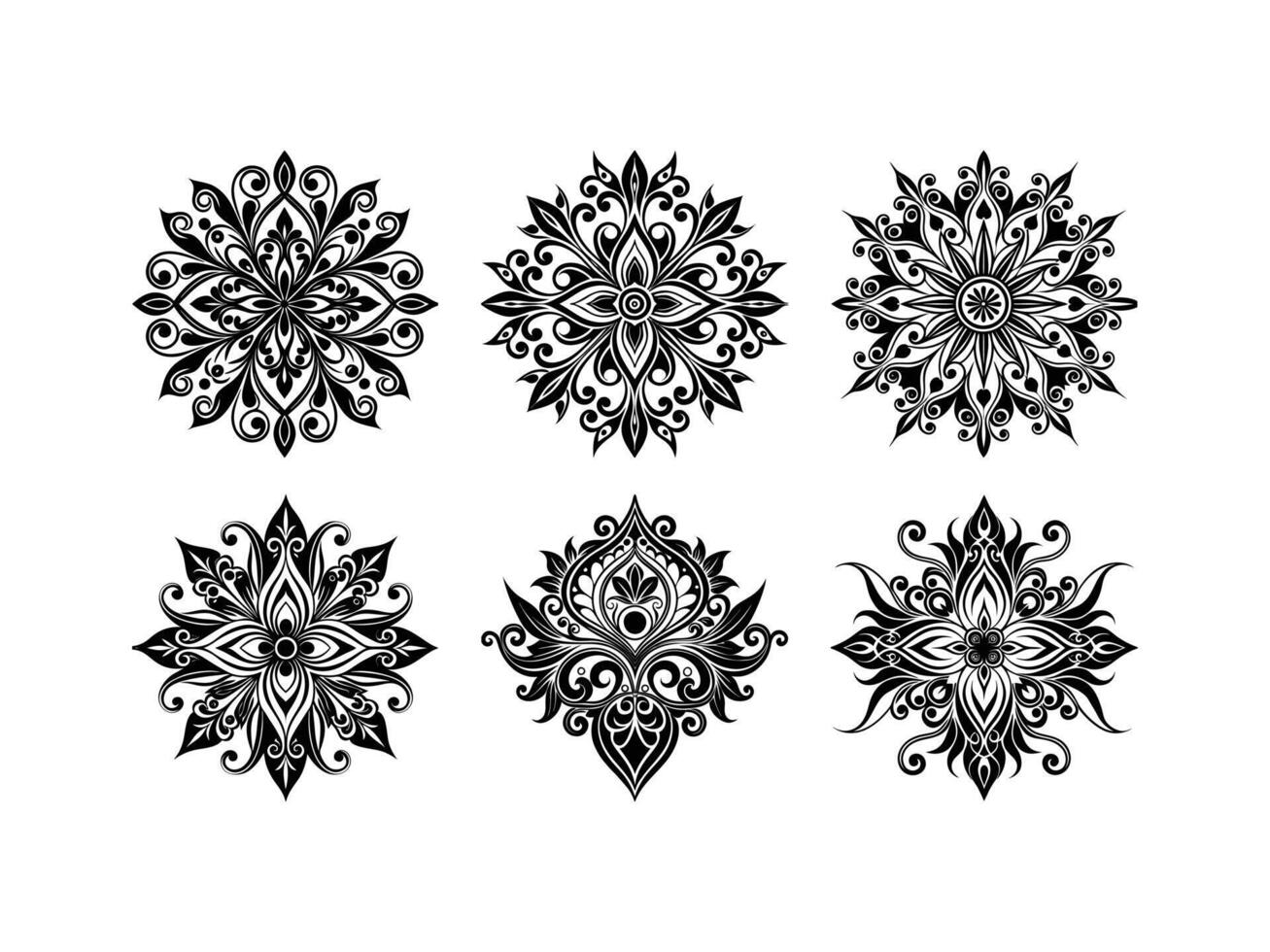 Elegant decorative floral elements collection featuring detailed ornament design in black and white vector