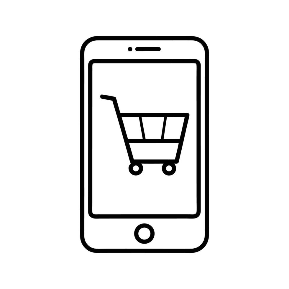 Smartphone Display Showing Shopping Cart Icon Black Outline vector
