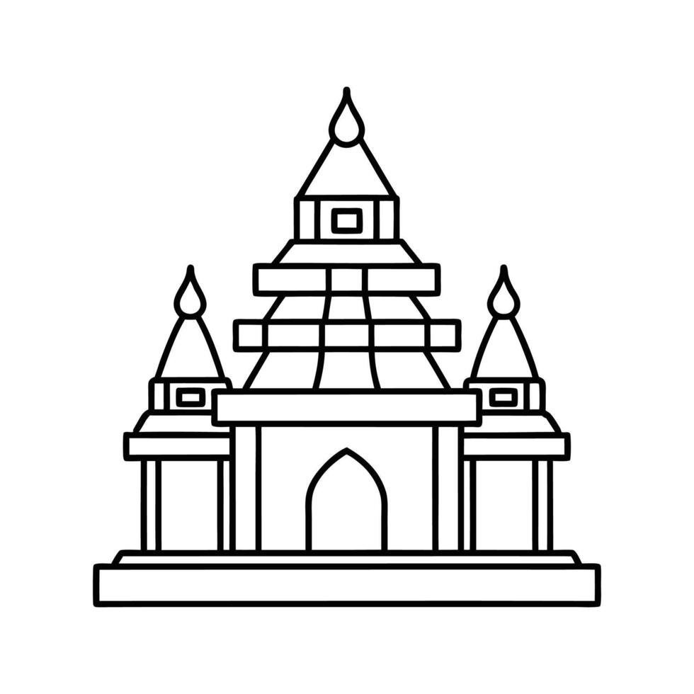 Line Drawing Black White Temple Asian Architecture Building Icon vector