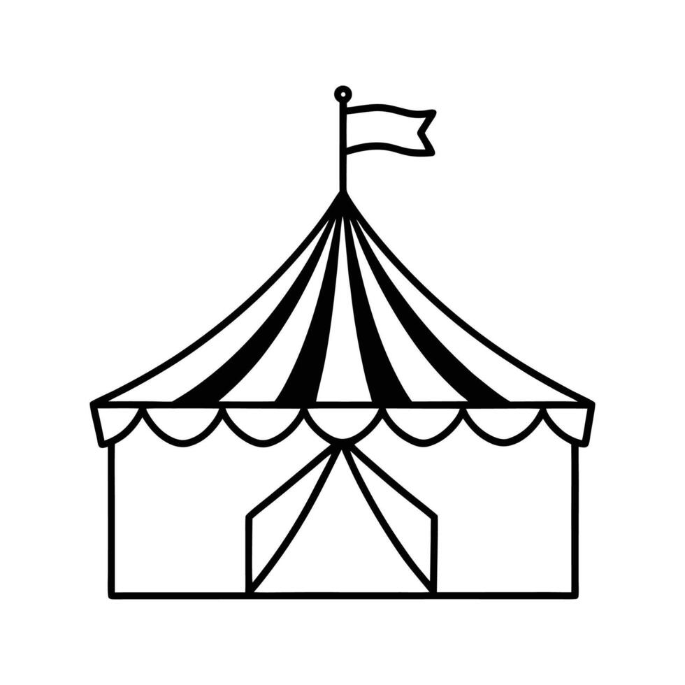 Black and White Circus Tent Illustration with Flag vector
