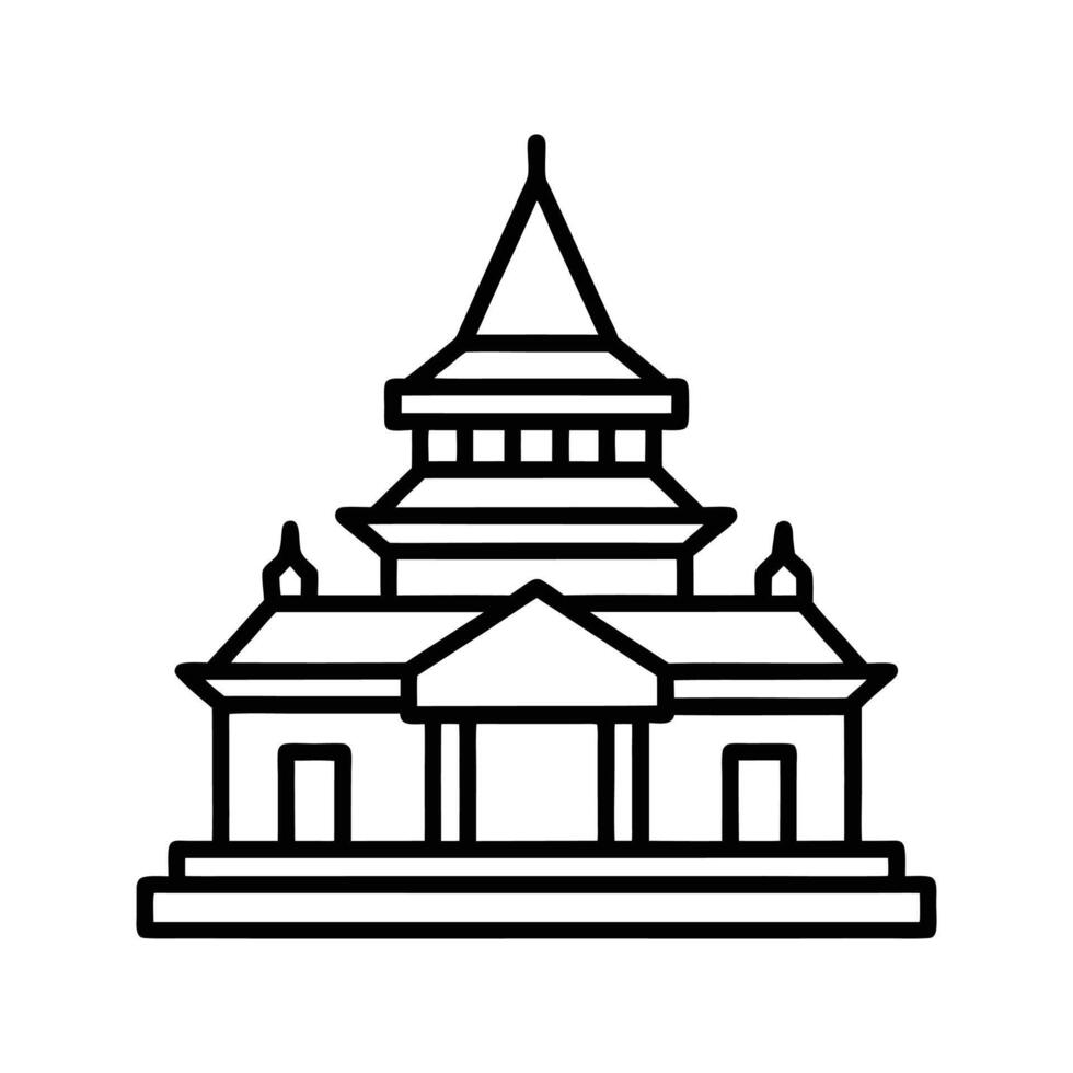 Black Line Art Asian Temple Building Icon architecture vector
