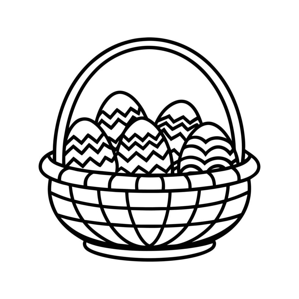 Easter Basket with Zigzag and Wave Patterned Eggs vector