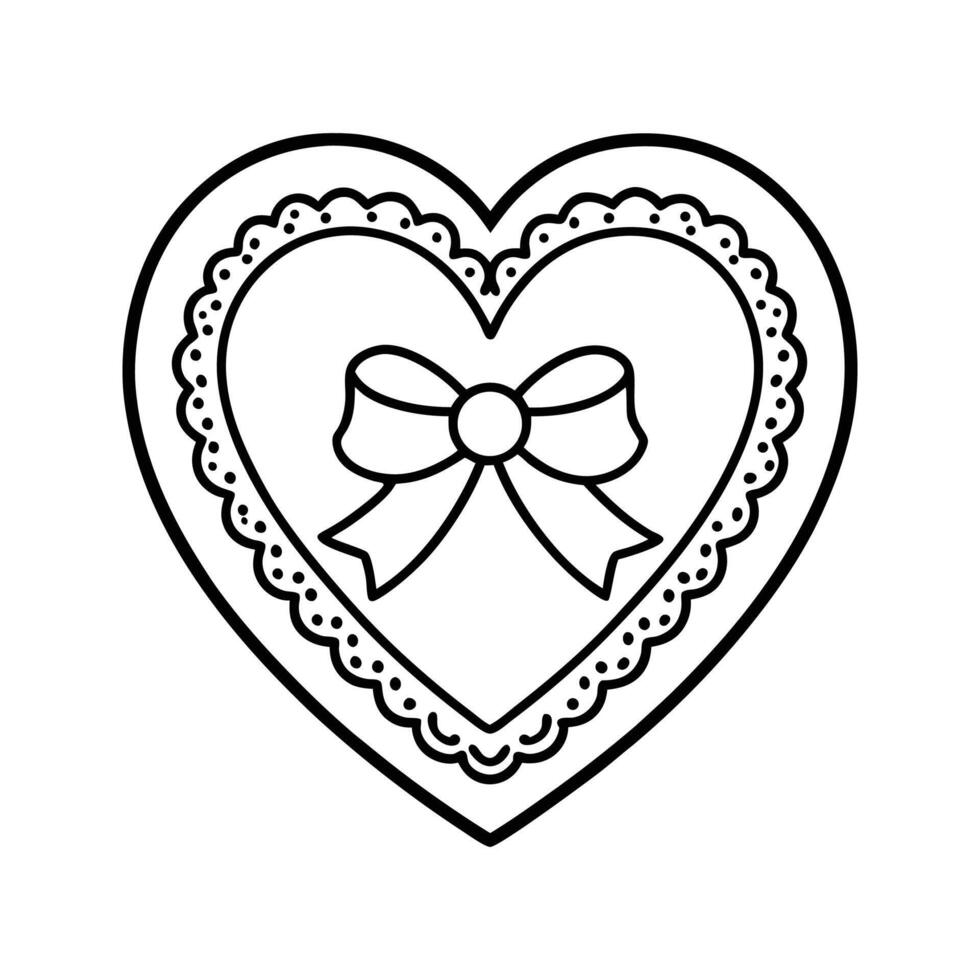Black and White Heart Shaped Box with Bow Line Art vector