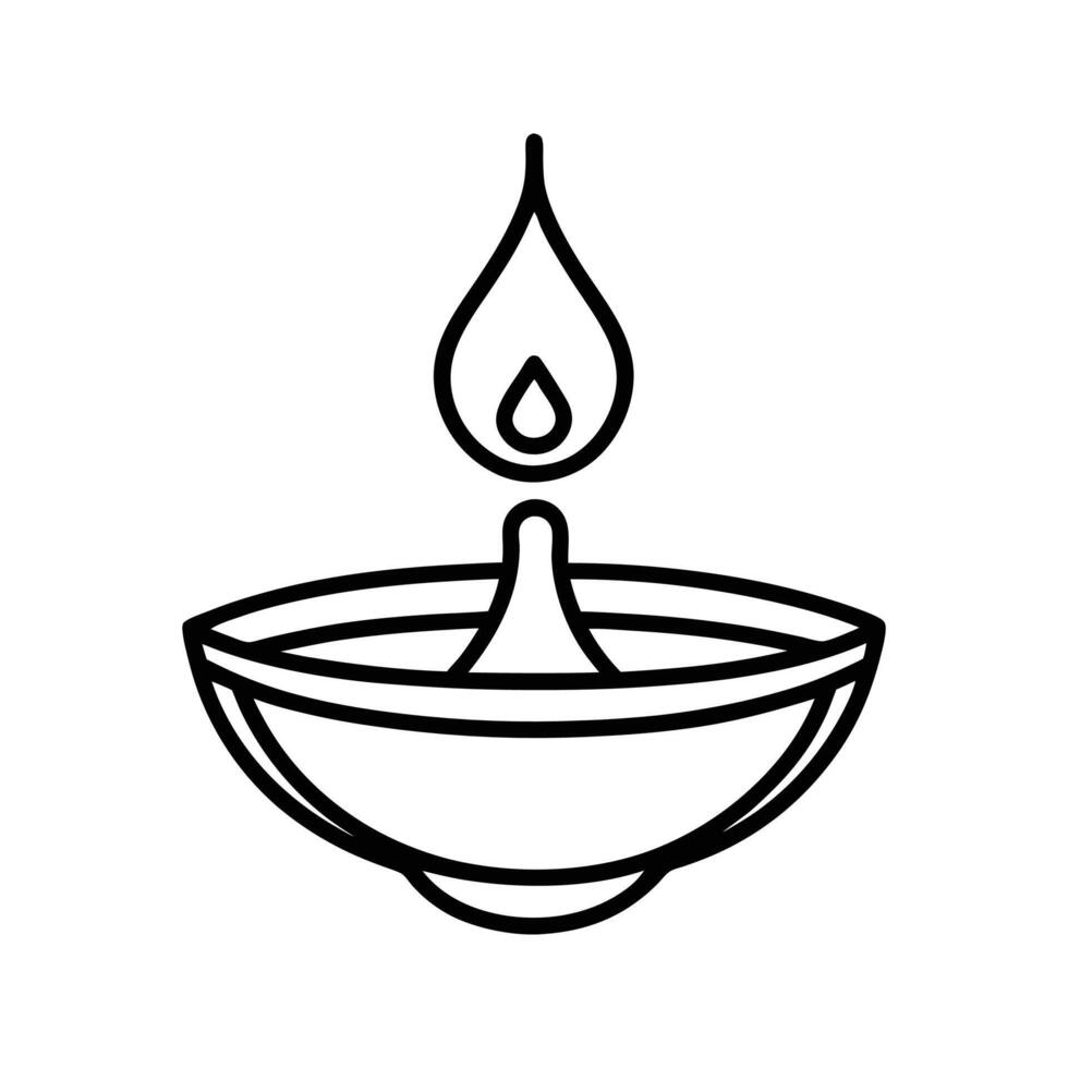 Line Art Diwali Oil Lamp Icon Simple Design diya flame vector
