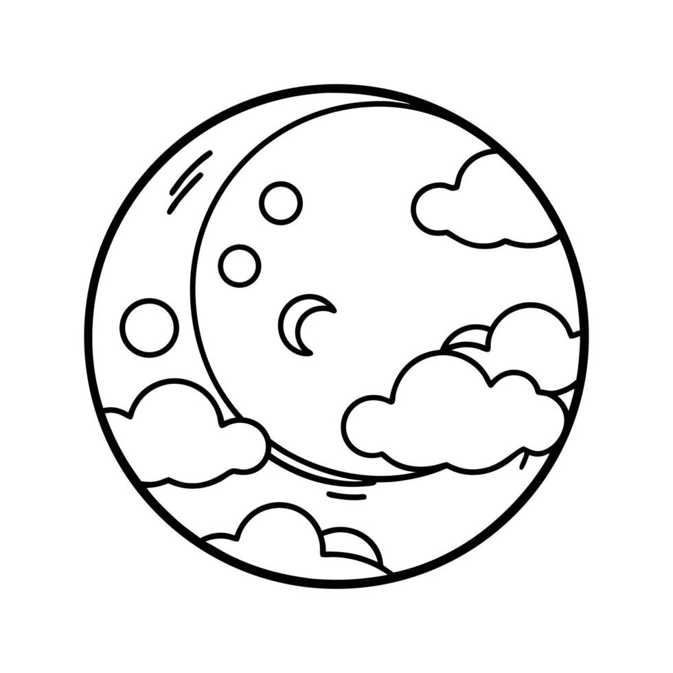 Crescent Moon Clouds Night Sky Celestial Line Art Graphic vector