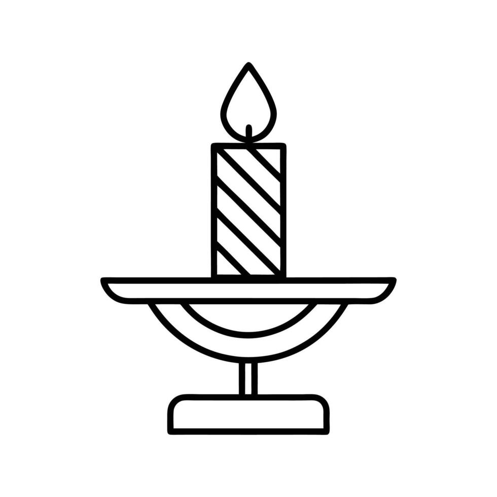 Lit Candle on Striped Stand Simple Line Art candle flame vector