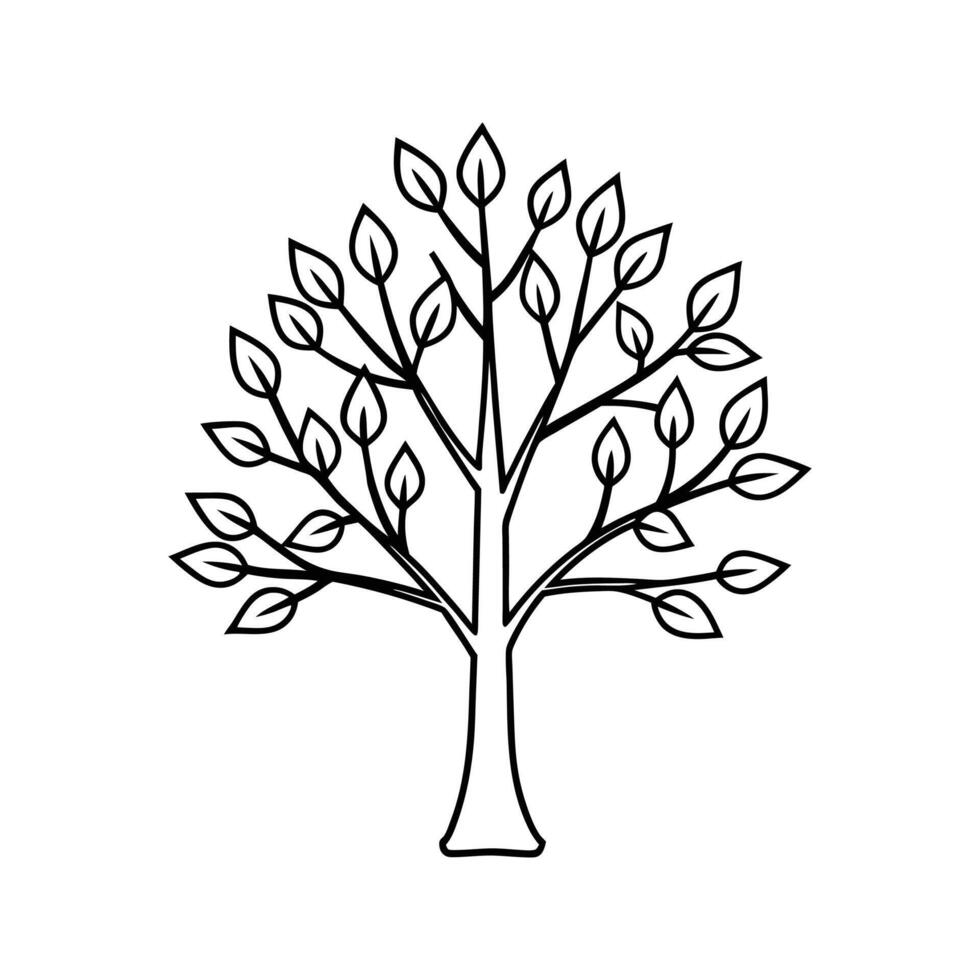 Black Outline Simple Tree Illustration Leaves Branches Nature vector