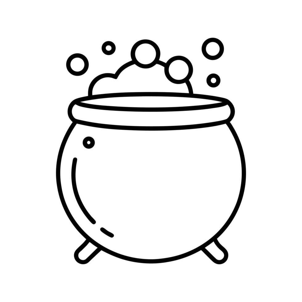 Black Line Art Cauldron with Bubbling Potion magic vector
