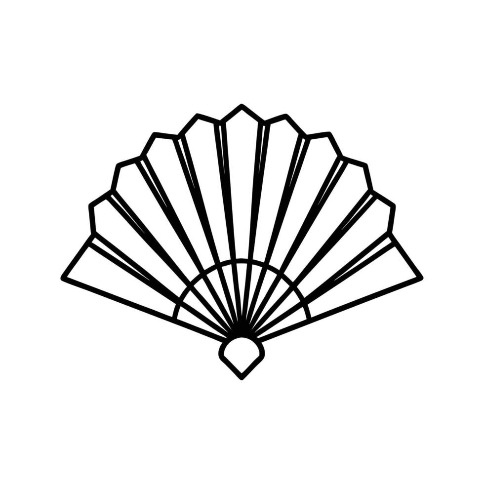 Black Outline Handheld Folding Fan Icon hand fan black and white vector