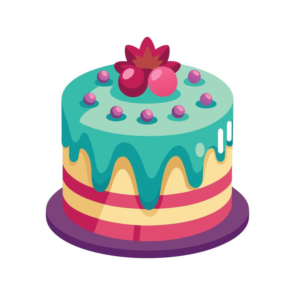 Delicious colorful cake illustration with decorative glaze and topping perfect for celebrations vector
