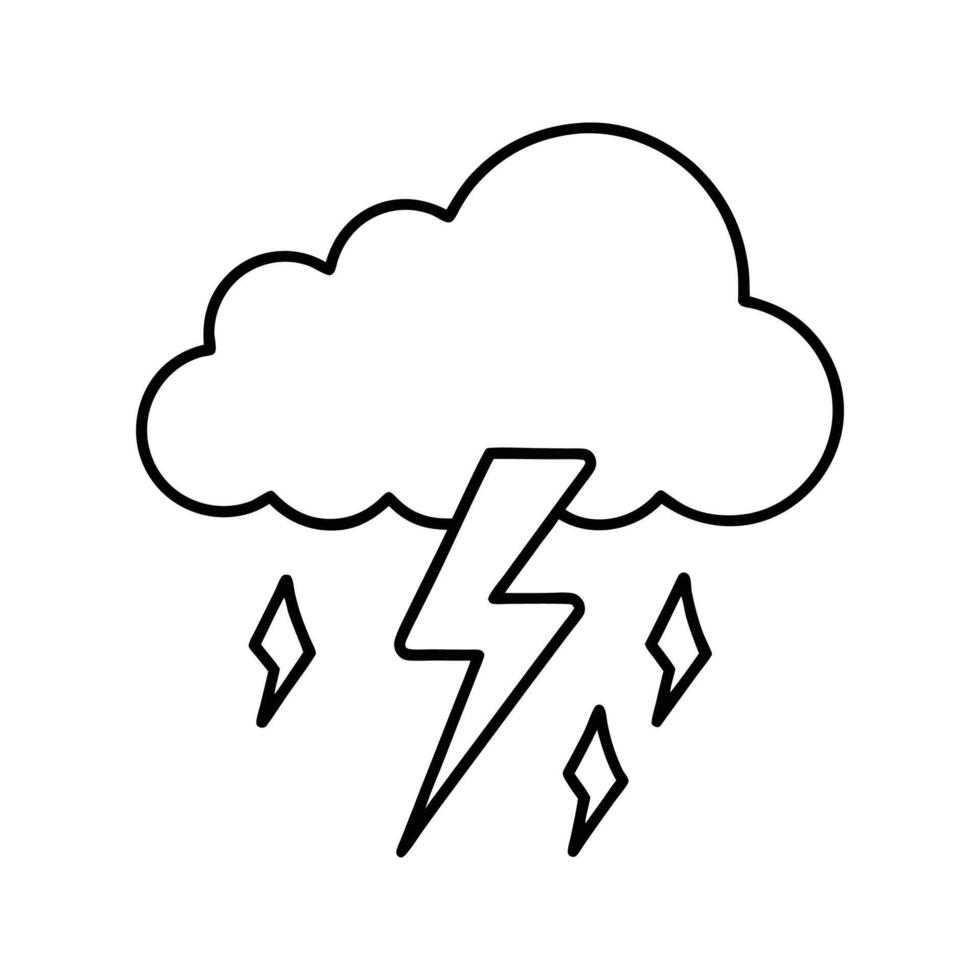 Black Line Art Cloud Lightning Rain Icon storm weather vector