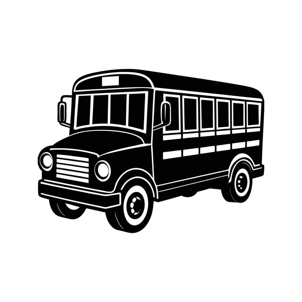 Black and white illustration of a classic school bus ready to transport students back to school. vector