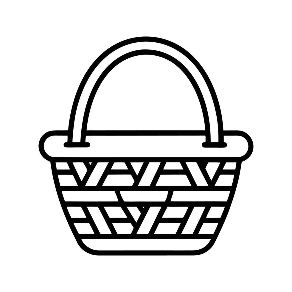Black and White Wicker Basket Line Art Icon picnic basket vector