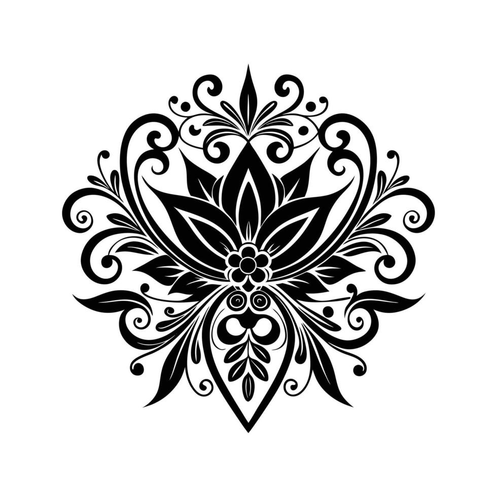 Intricate black and white floral mandala design element on a clean white background vector