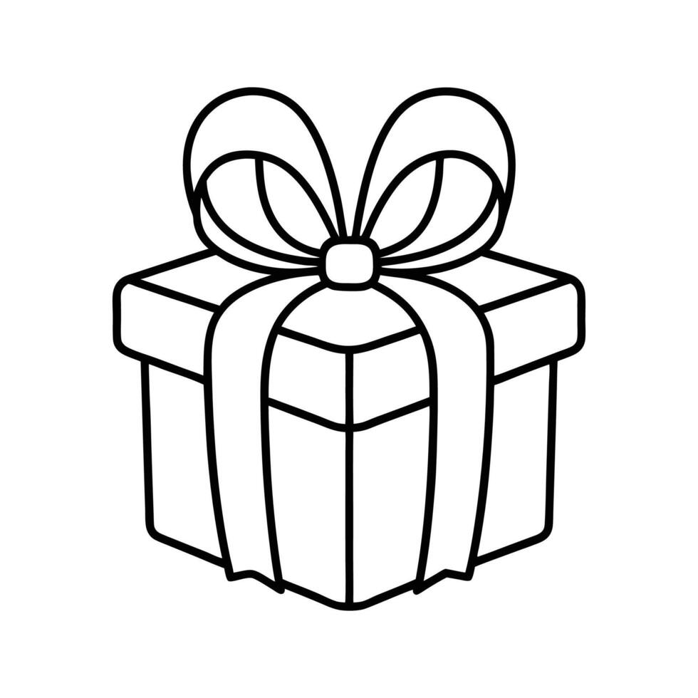 Black Outline Gift Box with Large Bow Icon present vector