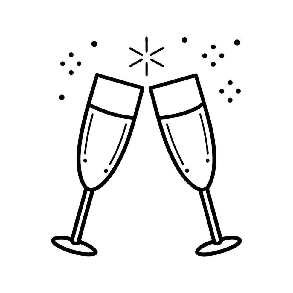 Two Champagne Flutes Toasting Black Line Art celebration vector