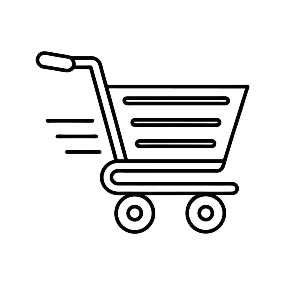 Black Line Art Shopping Cart Icon Moving Fast black and white vector