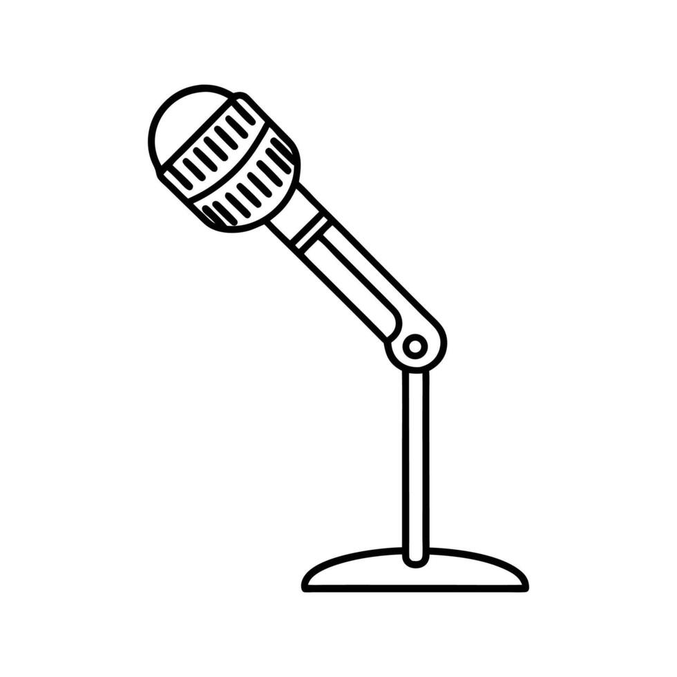 Black Outline Drawing Desk Microphone Stand black and white vector