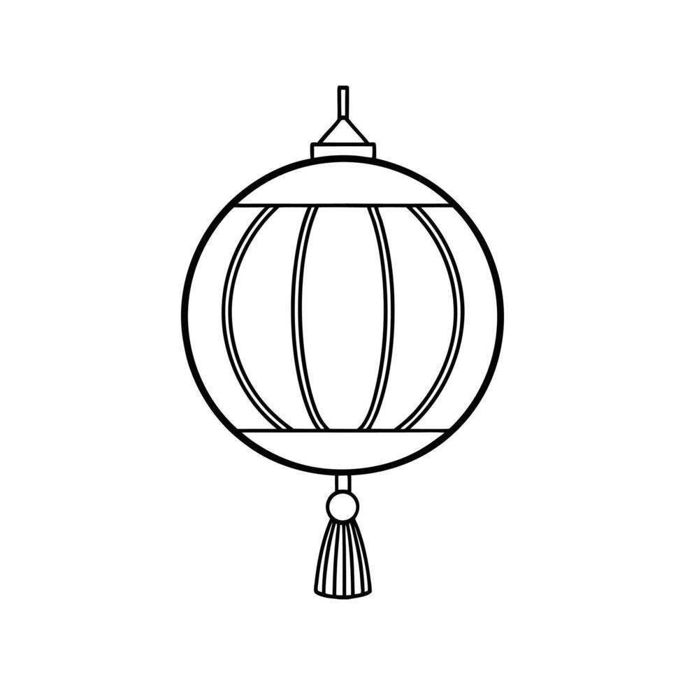 Line Art Drawing Black Round Lantern with Tassel circle vector