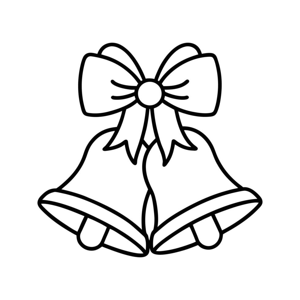Two Bells with Large Bow Outline Illustration ribbon vector