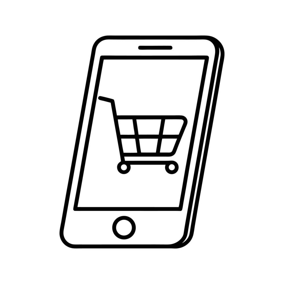 Smartphone Displaying Shopping Cart Icon Black Outline vector
