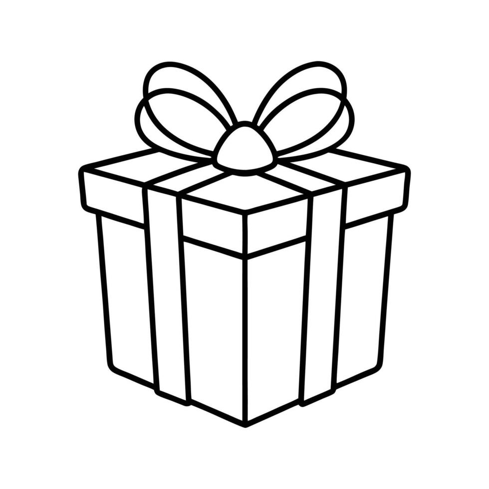 Black Outline Gift Box with Bow Top View Simple Icon vector