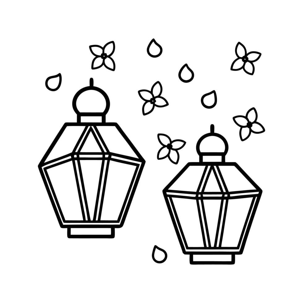 Two Black Outline Geometric Perfume Bottles Flowers Droplets vector