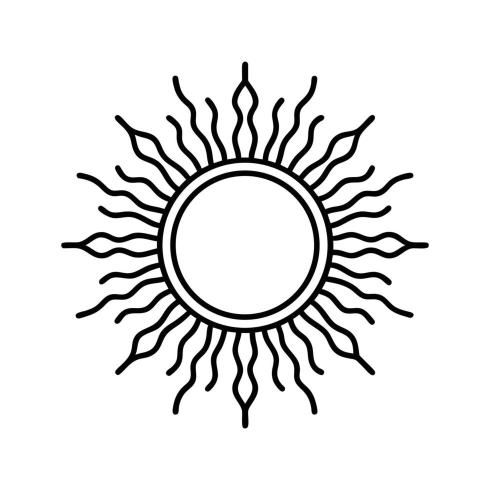 Black Line Art Sun Design Circular Wavy Rays sunburst vector