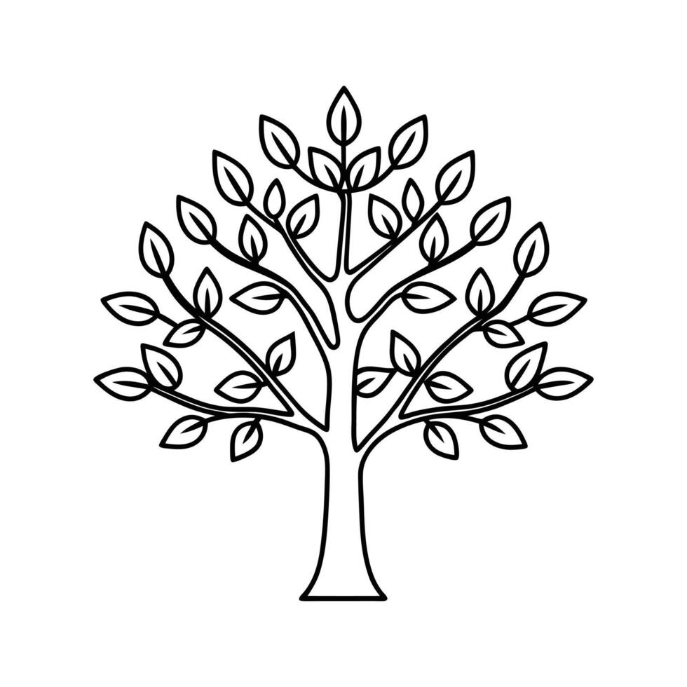 Simple Black Line Art Tree Illustration Leafy Branches vector