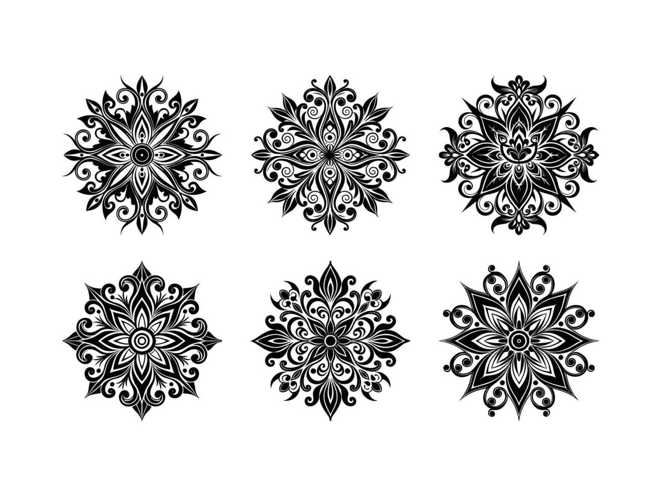 Elegant set of black floral mandala ornaments on a clean white background for design use vector