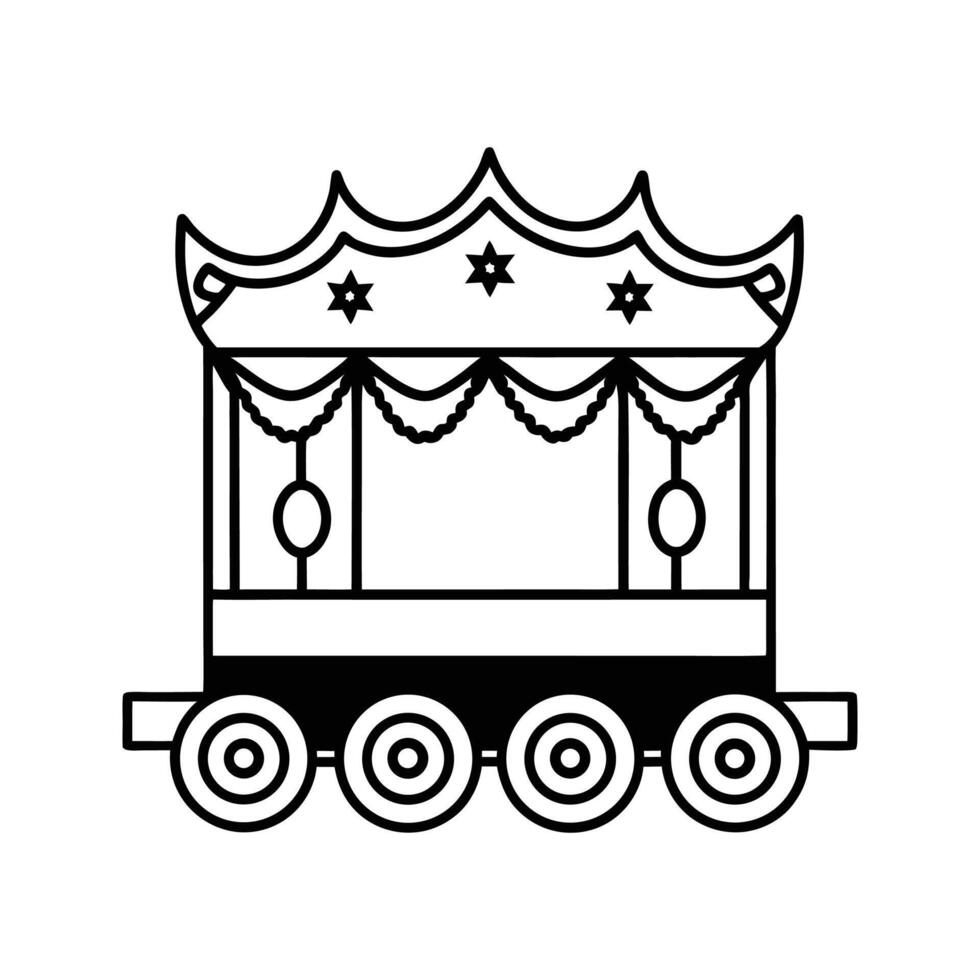 Black and White Circus Wagon with Stars and Garland vector