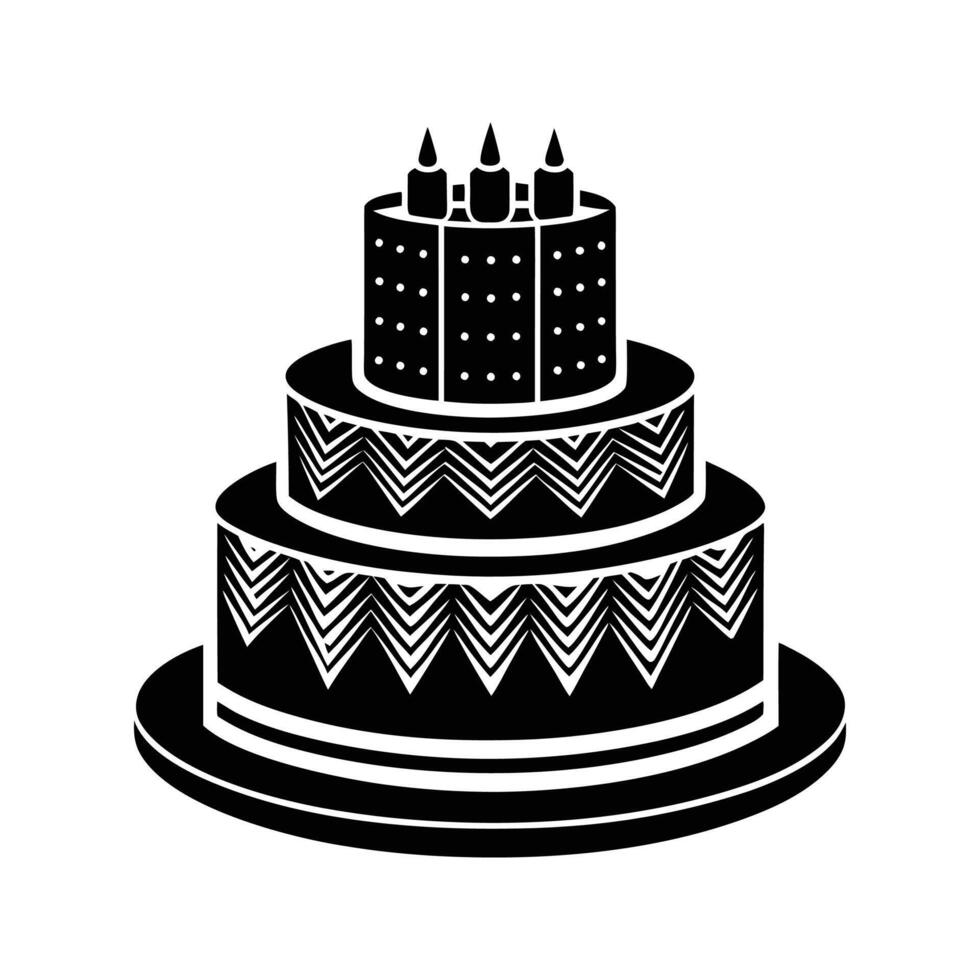 Elegant three-tiered birthday cake illustration featuring decorative patterns and lit candles vector