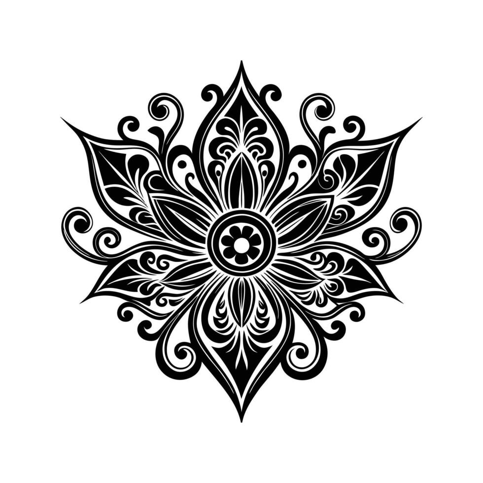 Elegant floral mandala design in black and white featuring intricate and detailed patterns vector