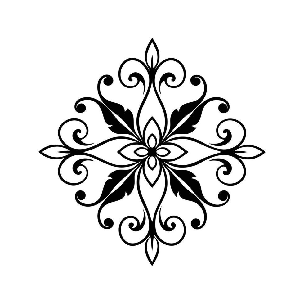 Elegant black and white floral ornament design with ornate flourishes and symmetrical elements vector