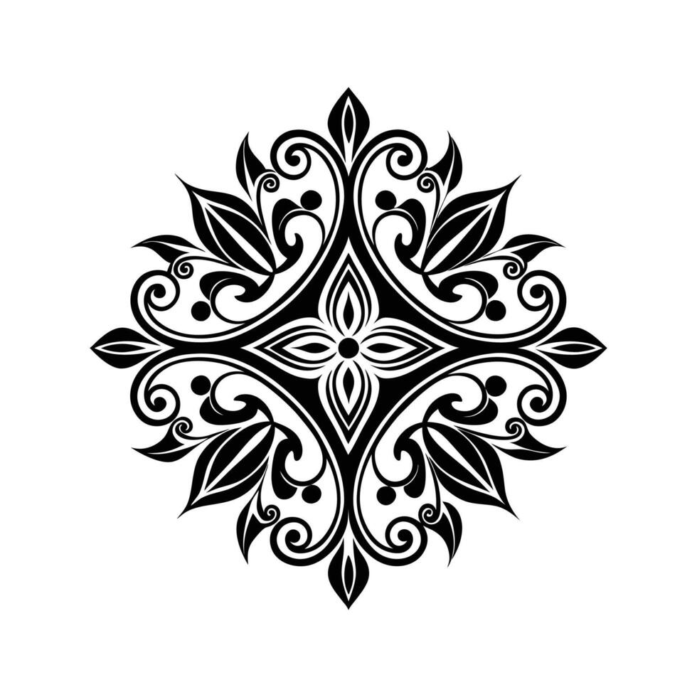 Intricate black and white ornamental floral design decorative element for graphic design vector