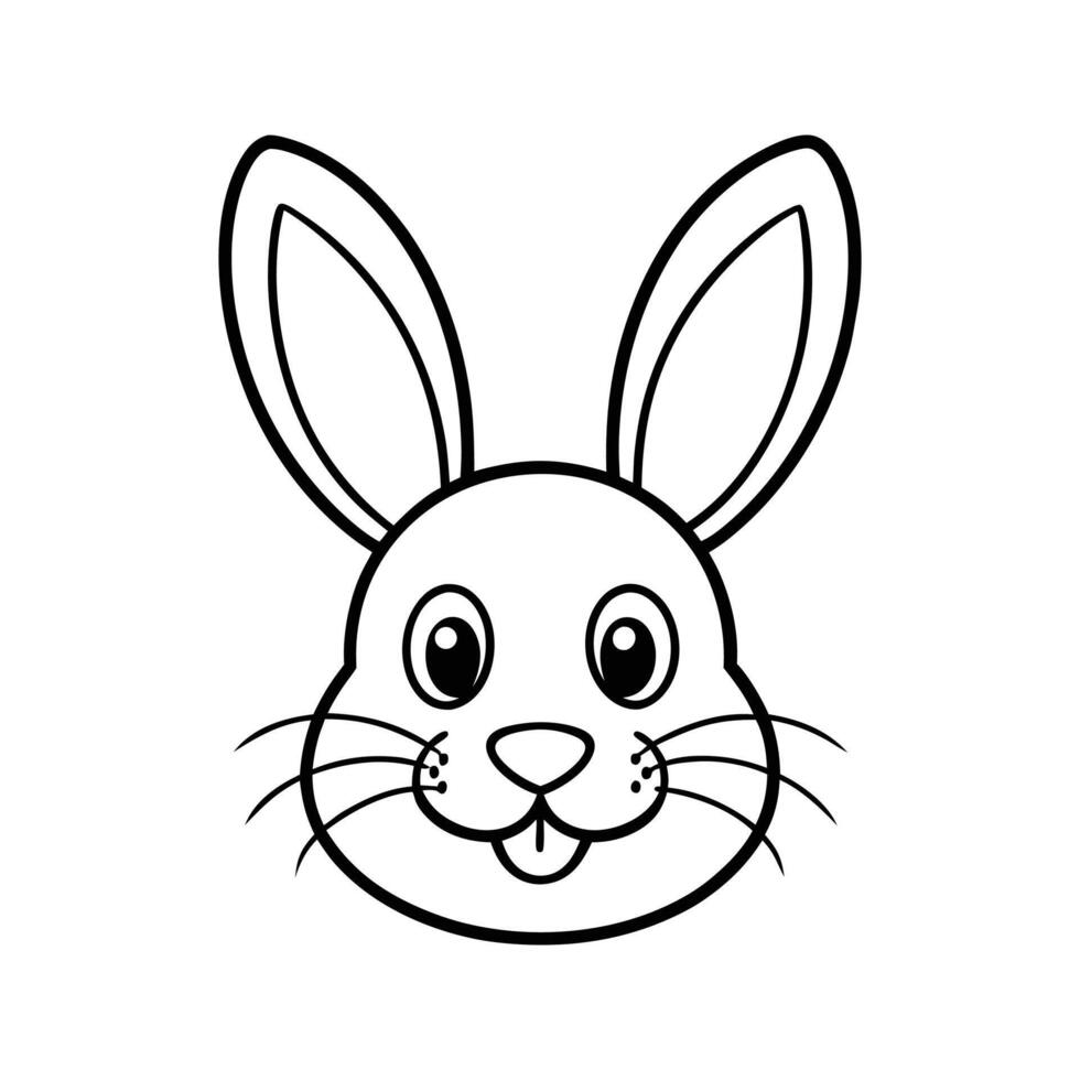Happy Bunny Rabbit Face Outline Black White Cartoon Illustration vector
