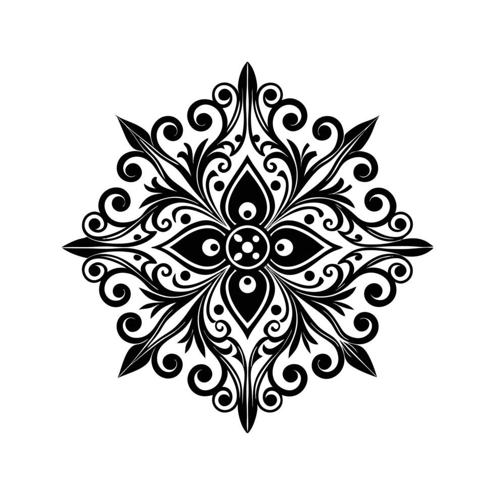 Intricate symmetrical black floral design with ornamental curls and decorative elements for use vector