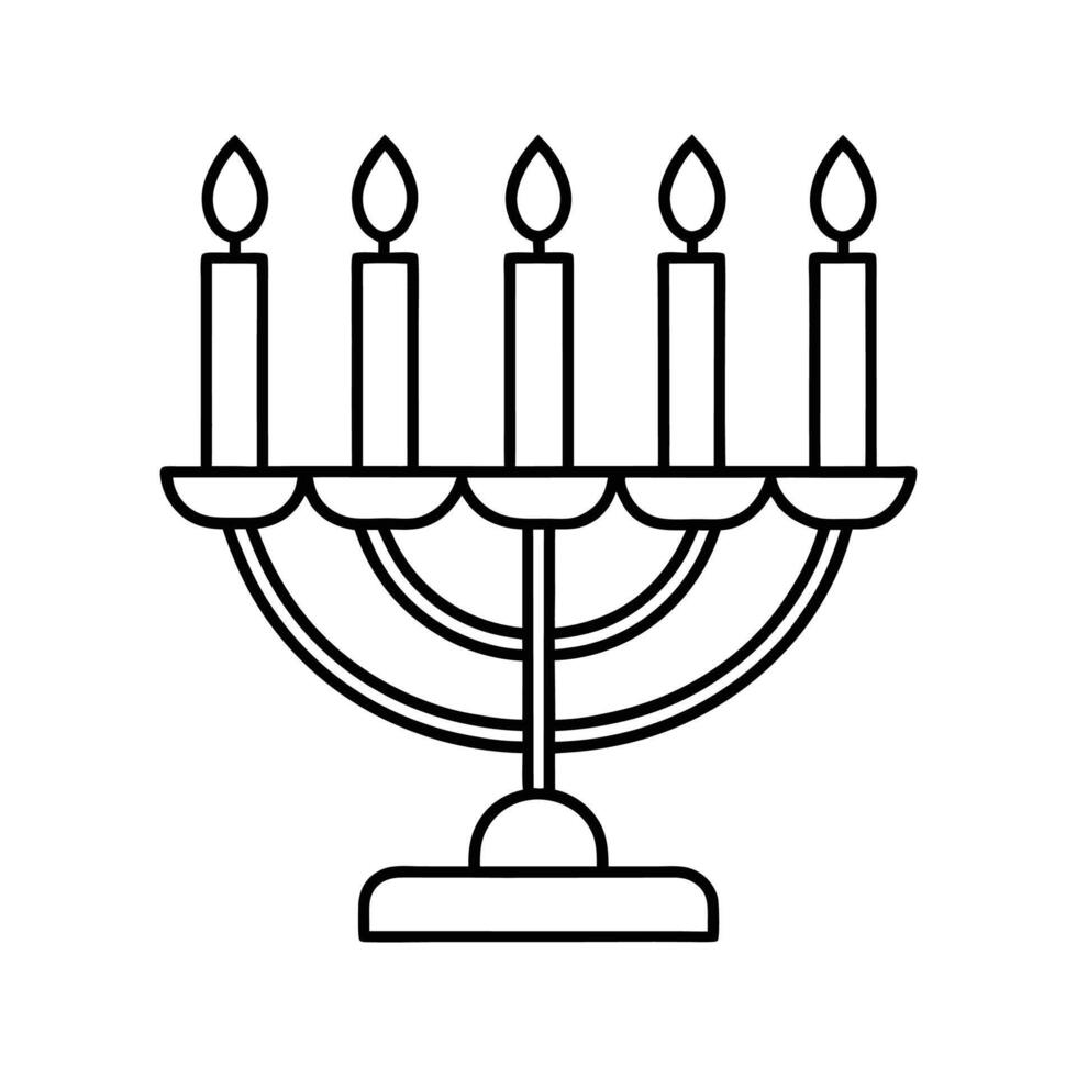 Five Candle Menorah Line Art Black and White candles vector